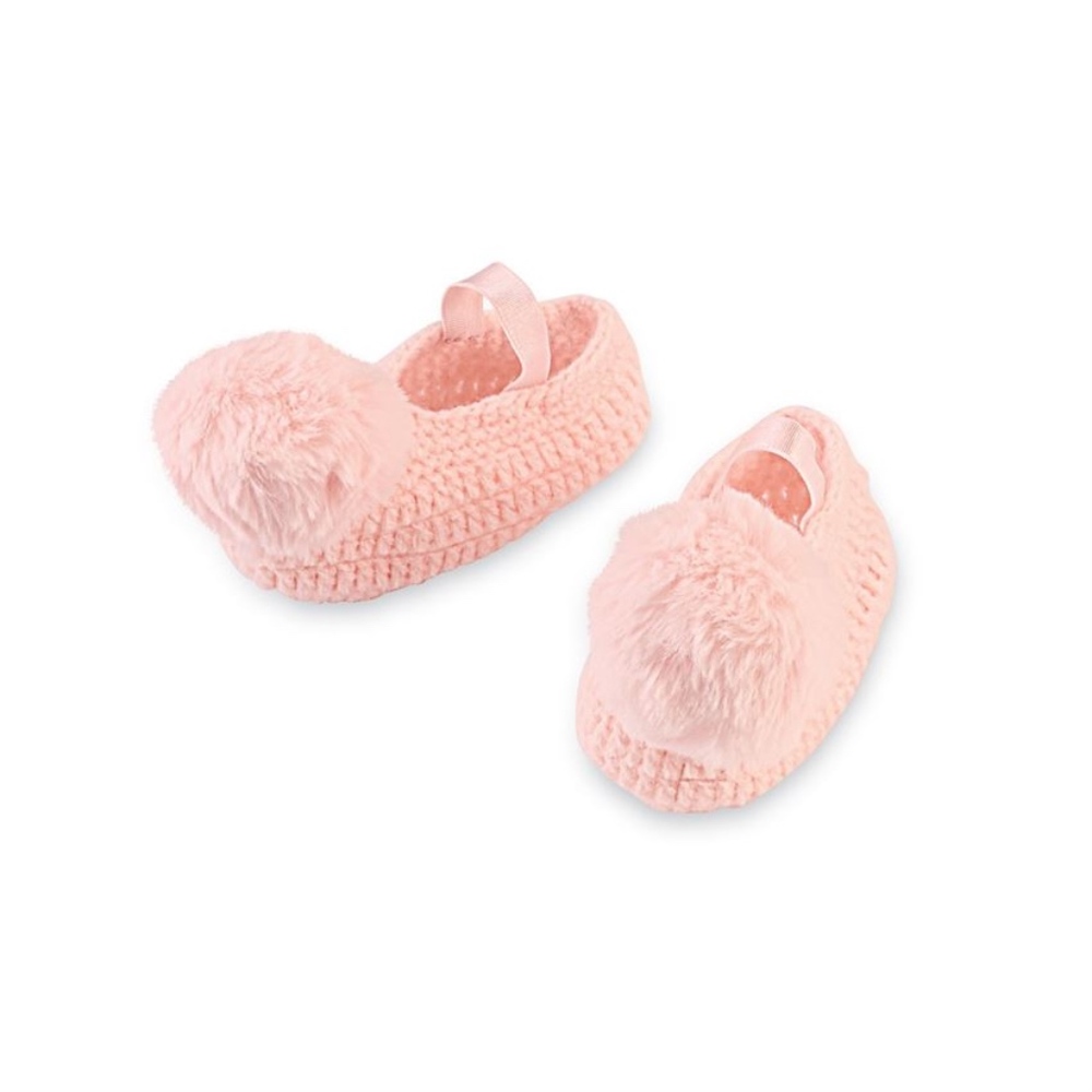 NWT Mudpie Pink Crochet Pom-Pom booties 0-6months - Picture 1 of 4